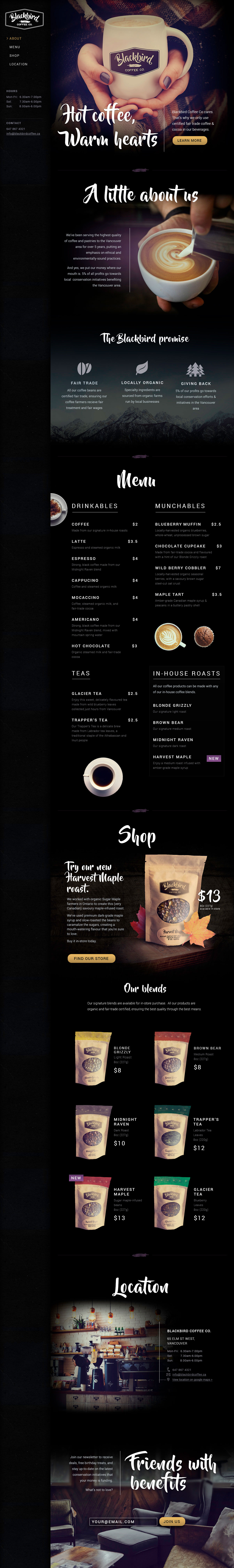 Blackbird Coffee Co. Desktop layout