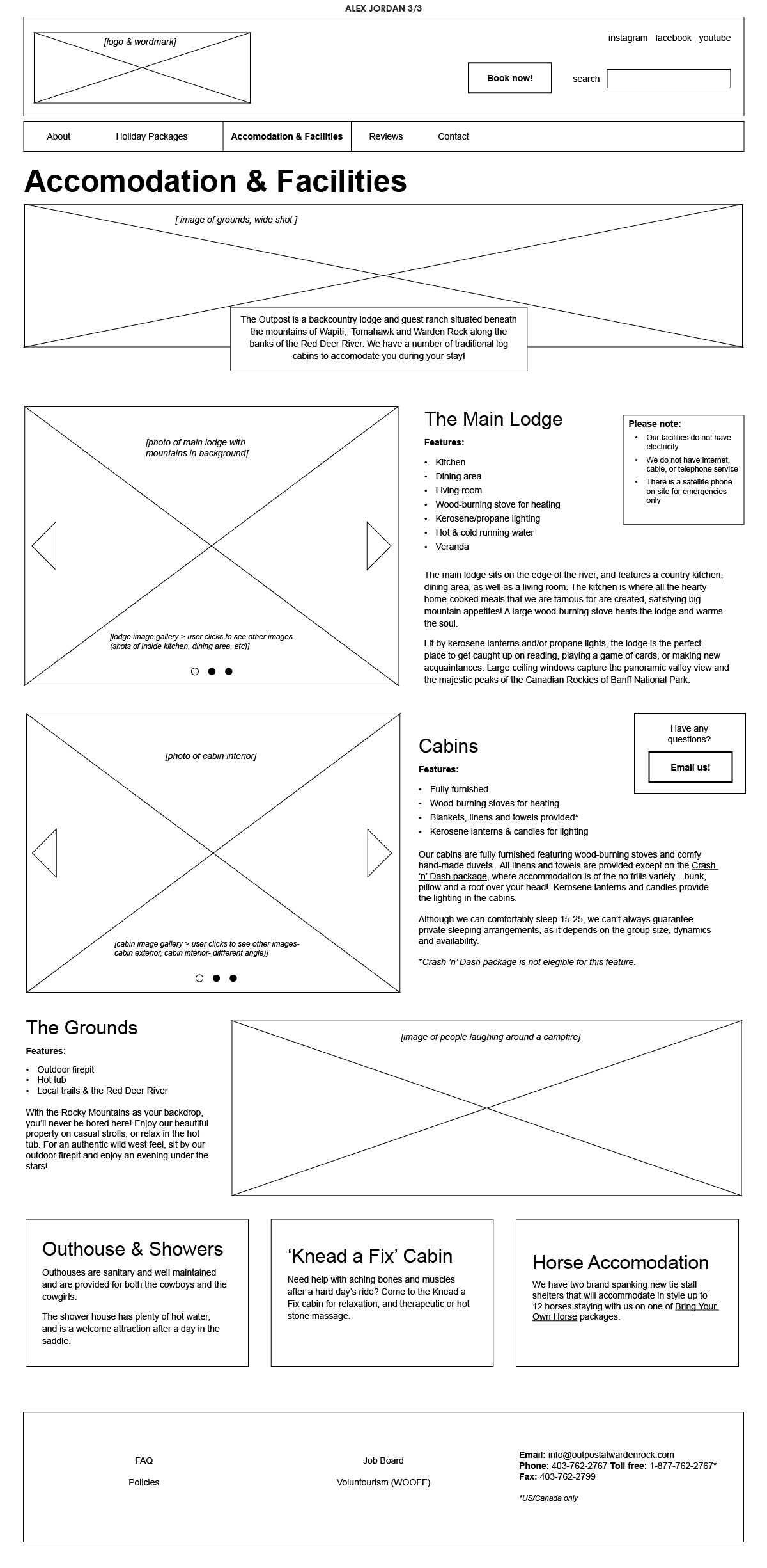Wapiti Outpost & Lodge - wireframe for location and facilities page